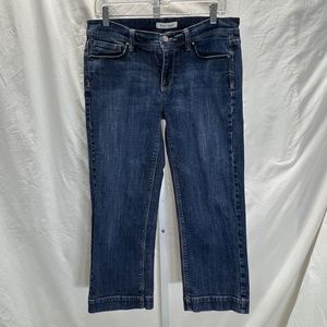 WHBM Womens 8 Noir Capri Jeans Blue straight Leg 5 Pocket button zip closure